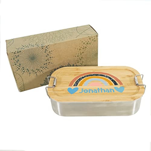 Holzura Vesperdose Kindergarten, Brotdosen mit Trennfächern für Kinder, Knäckebrotdose mit Unterteilung, Jausenbox Nachhaltige und personalisierte Edelstahl Brotzeitbox für Kita