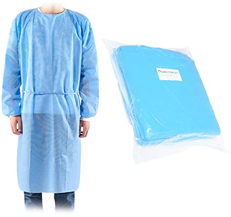 10x Schutzkittel Einweg Wasserabweisend 25GSM - Vliesstoff aus 100% Polypropylen – CE Einheitsgröße – Beutel mit 10 Stück - Schutzkategorie Klasse I – Professionelle Qualität - Blau - Dmm-Europa