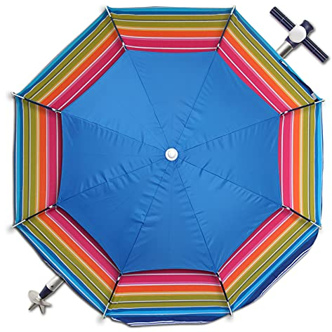 Pincho Sombrilla Playa Grande 200cm, Antiviento 35km/h, Protección UV50+, Pincho Rosca, Ventilación Doble, Aluminio, 8 Varillas Fibra Vidrio, Plegable, Reclinable, Funda Transporte, Resistente Viento