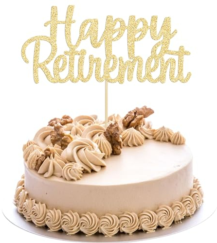 Gyufise Gold Glitter Happy Retirement Cake Topper Retirement Cake Decoration Picks for Retired Party Cake Decoration Party Supplies 1 Pack