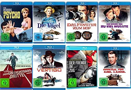 Alfred Hitchcock – die größten Klassiker – Psycho + Vertigo + Die Vögel + Fenster zum Hof + Der Fremde im Zug + Unsichtbare Dritte .. 8 Blu-Ray Collection