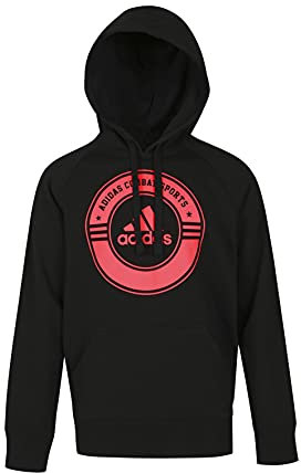 Adidas Hoodie Combat, Unisex Pullover für Herren & Damen, Sweatshirt mit Kapuze, Sportbekleidung 100% Baumwolle, Gr. L, schwarz/rot