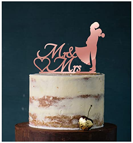 Cake Topper, Kuss, Tortenstecker, Tortefigur Acryl, Tortenständer Etagere Hochzeit Hochzeitstorte Kuchenaufstecker (Spiegel Roségold (Einseitig)) Art.Nr. 5291