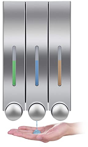 WANGCL Dispenser di sapone da parete per doccia, shampoo, gel per bagno, WC, ufficio, bar, ristorante, hotel, triplice argento