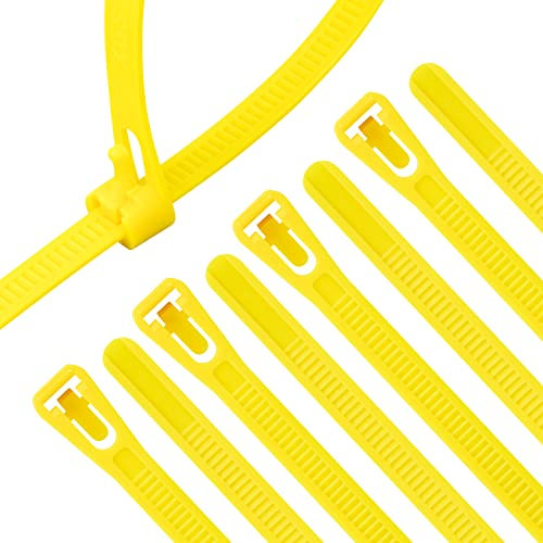 XINGO 100 fascette stringicavo gialle rilasciabili da 25,4 cm, regolabili, riutilizzabili, per uso multiuso, in plastica per interni ed esterni