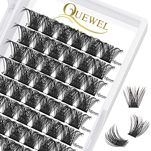 Wimpern Einzeln QUEWEL Einzelne Wimpern Cluster Lashes Mega D Curl 16mm Wimpern Segmente Breit Fundament Individuelle Wimpern für Augen Make-up DIY Wimpernverlängerung(Mega-D-16mm)