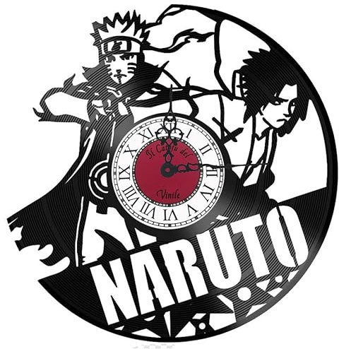 Orologio da Parete in Vinile Anime – Design Inciso a tema Naruto Sasuke - Decorazione Camera Otaku - Idea Regalo Originale per Fan e Amanti degli anime – Catoju