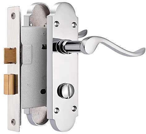Probrico Internal Chrome Door Handles Set with 65mm Latch, Mortice Privacy Door Handle, Bathroom Door Handle with Lock, 1 Pack