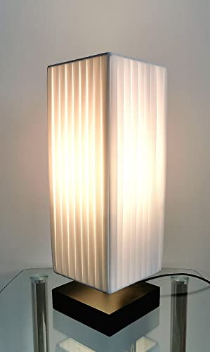 Trango 2021-5W Design Plissee Tischleuchte in Eckig & schwarz Holzfuß *NIZZA* Tischlampe inkl. 1x 5 Watt E27 LED Leuchtmittel, Nachttischlampe H: 41cm Fensterbank Lampe, Schreibtischleuchte, Leselampe