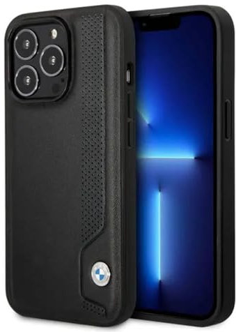 BMW iPhone 14 Pro Signature Collection in Black Line and Dots - Echtleder Schutzhülle & Langlebig Case mit Easy Snap-on, Stoßdämpfung & Signature Logo