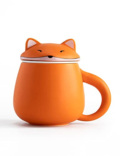 TANG PIN Orange Fox Infusionstasse, 383 ml, Keramik, Tier-Kaffeetasse