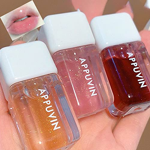 Sitovely 3 Farben Jelly Hydrating Lip Oil Set, Fruchtextrakt klares Lippenglanzöl Transparent aufpolsternder Lipgloss, schimmernder Lippenbalsam für Lippenpflege, nährende nicht-klebrige Lip Tint (A), 1 Stück (3er Pack)