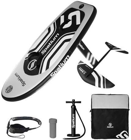 Spatium Inflatable Wing Foil Board with Aluminium Carbon Hydrofoil with Accessories Inflator Pump, Backpack, Safe Leash, Fix Kit Hydrofoil Surfboard Light Grey 135 L