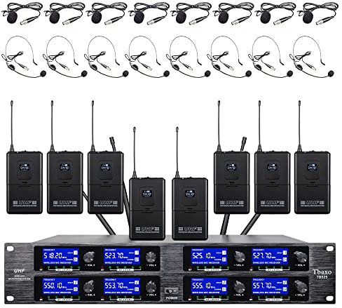 Wireless Microphone System UHF 8 Channel Lavalier Mic Bodypacks Lapel Mic 8 Headsets for Karaoke System Church Speaking Conference Meeting Classroom Wedding Party Meeting School