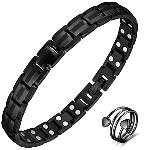 Vicmag Magnetarmband Damen Titanstahl Armband Doppelreihiger Magnet Armband Geschenk mit Entfernungswerkzeug (Doppelreihig schwarz)