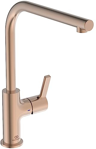 Ideal Standard – Gusto Küchenarmatur, Hoher L-Auslauf mit zylindrischem Querschnitt, mit FirmaFlow Kartusche, Schwenkbereich 360°, Schnellmontagesystem EasyFix+, Sunset Rose