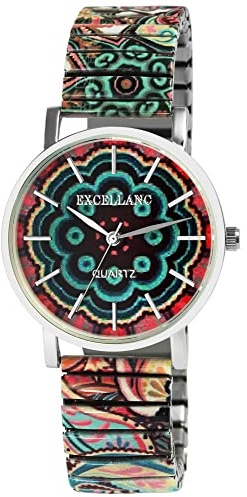 Excellanc Damen-Uhr Armbanduhr Zugarmband Zugband Edelstahl bunt 1700075 (bunt, grün)