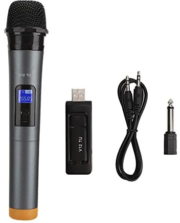 Bewinner Handheld Wireless Microphone with Receiver, Entertainment Microphone for Karaoke Speaker, UHF 3.5mm/6.35mm Universal Remote Wireless Transmission Microphone for Live Show