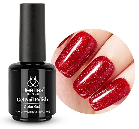Beetles DIY Gel Nagellack UV - 1Pcs 15 ml Glitzernd Schimmernd Rotes Gel Beerenwein Gel Nagellack zum Einweichen LED Nagellampe Nagelkunst Maniküre Heimwerken Solide Gel Nageldesign Dekoration