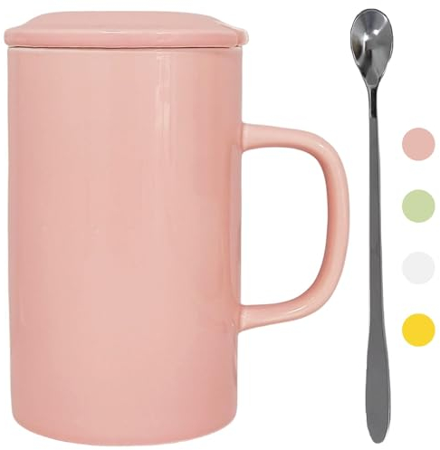 NIUKOMY Tazze Extra Large 900ML, Tazze Giganti, Tazza Jumbo, Grandi Tazza da Caffè in Ceramica, Tazza da Tè Grande con Coperchio e Cucchiaio, Grandi Tazze da Latte in Porcellana, Rosa