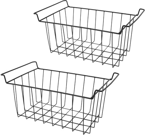 Cestas de Almacenamiento de Alambre para Congelador, 2 Unidades de Contenedores Organizadores para Congelador, Cestas de Alambre de Metal con Asas, Estante (Largo 45 cm x Ancho
