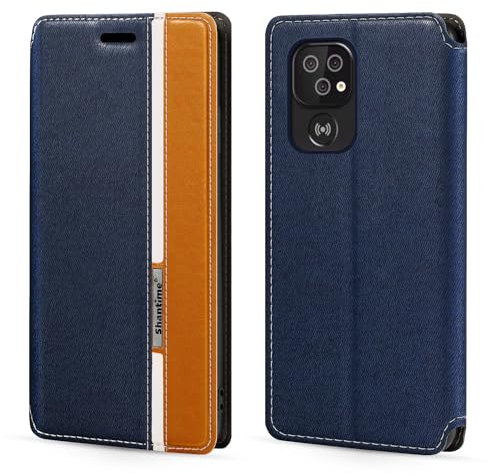 Colorblock Invisible Magnetic PU Leather Flip Case Compatible with Doro 8200, Stylish Wallet Cover with Full Protection and Slim Design (Blue)