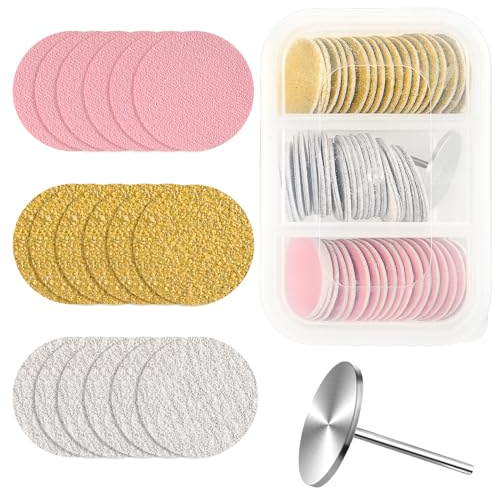 TIESOME 60 discos de papel de lija de 20 mm con broca de metal para uñas, lima de pie, grano 80#120#180# para taladro de uñas, limas de pie, removedor eléctrico de callos de piel muerta