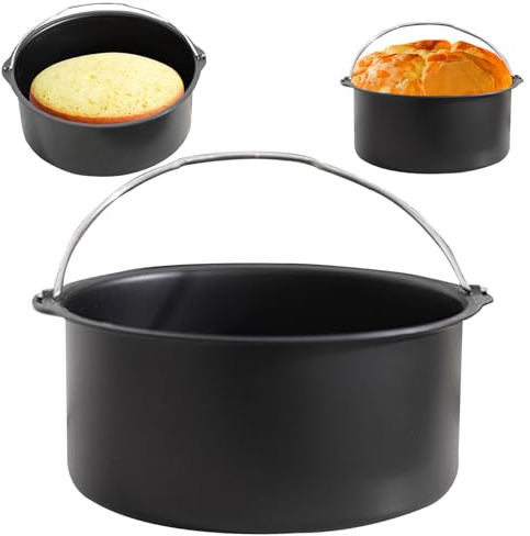 Air Fryer Cake Tin, 6inch Carbon Steel Air Fryer Cake Pan with Handle, Heat Resistant Air Fryer Baking Pan, Cake Barrel Cake Basket Air Fryer Accessories