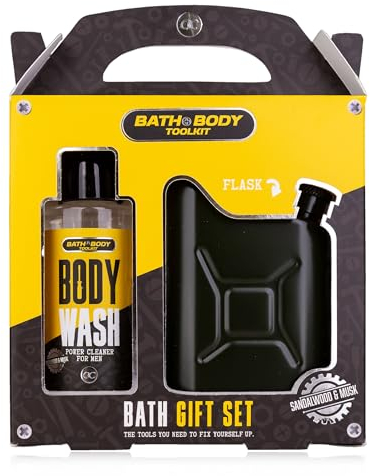 Accentra BATH + BODY TOOLKIT Set regalo per uomini con fiaschetta a forma di tanica – Set per la cura da uomo con gel da bagno e doccia da 100 ml dal design alla moda