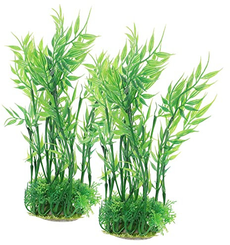FRCOLOR Lot de 2 Plantes artificielles pour Aquarium - Plante Artificielle - Accessoire pour Aquarium - Décoration d'aquarium - Betta - Petite Plante - Bambou - Plastique