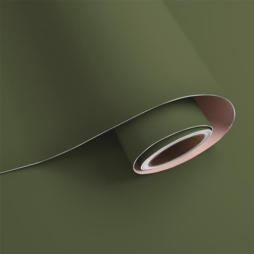 VaryPaper Papier Peint Vert Olive Papier Adhésif Décoratif 40cmx800cm Film Adhesif pour Meuble Papier Peint Adhesif Mural Salon Chambre Adhesif Plan de Travail Papier Vinyle Autocollant Armoire