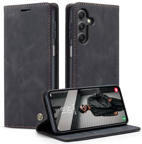 Phernykas Handyhülle für Samsung Galaxy A15 Hülle, Premium Leder Klapphülle Flip Case mit Standfunktion und Kartenfach Handytasche Hülle für A15 4G/5G Wallet Case Stoßfeste Schutzhülle, Schwarz
