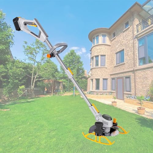 Kindevieft Weed Wacker Fonctionne sur Batterie, Coupe-Herbe sans Fil, Tondeuse à Gazon, Tondeuse à Gazon éLectrique Portable pour Les Travaux De DéSherbage du Jardin, 3 Types De Lame De Coupe