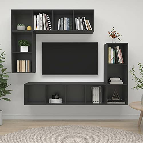 Sufrk Ensemble de Meubles TV 4 pcs Gris Bois d'ingénierie Table Basse Salon Meuble TV,Meuble TV,Table Basse LED Couleurs