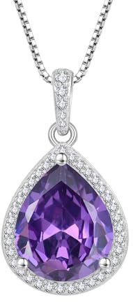 FJ Tropfen Halskette Damen 925 Sterling Silber Amethyst Kette Februar Geburtsstein Anhänger Schmuck Geschenke für Frauen