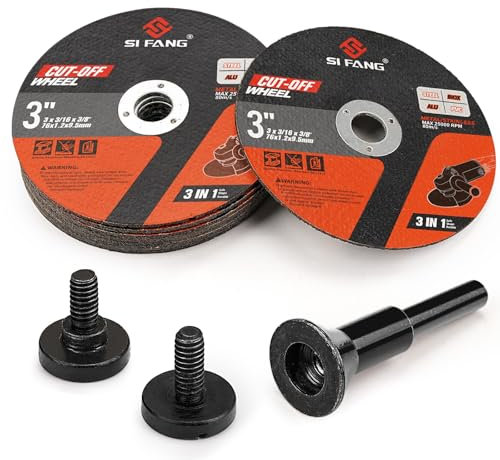 SI FANG 10 dischi da taglio in metallo da 7,6 cm con mandrino di montaggio da 1/4 per smerigliatrice, dischi da taglio in metallo da 76 mm, spessore 1,2 mm, per utensili rotanti per