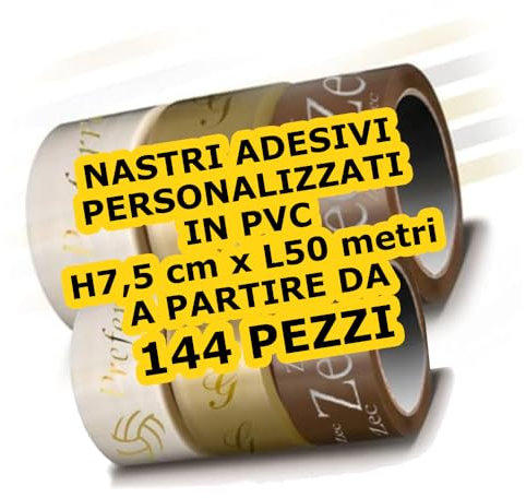 144 Pezzi Nastro Adesivo Personalizzato H 7,5 cm x L 50 metri in PVC Imballaggio con Logo e Nome Personalizzabile - Nastri Adesivi resistenti in PVC