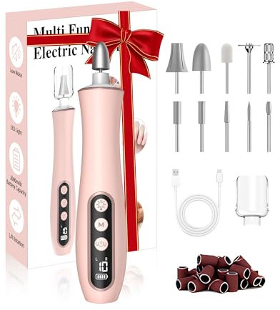 Kabellose Nagelfräse Tragbare 2000 mAh Wiederaufladbare Elektrische Nagelfeile 10-Gang Nagelbohrmaschine Professionelles Maniküre-Pediküre-Set für Frauen Hand- und Fußpflege Naturnägel Rosa (Rosa)