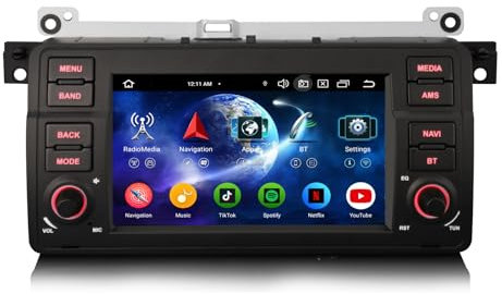 Erisin 8-Core Android 14 4GB+64GB Autoradio GPS Navigatore per BMW Serie 3 M3 E46 318 320 Rover 75 MG ZT 7 Schermo tattile Supporti Bluetooth 5.0 Wireless CarPlay Android Auto WiFi DSP RDS CANbus