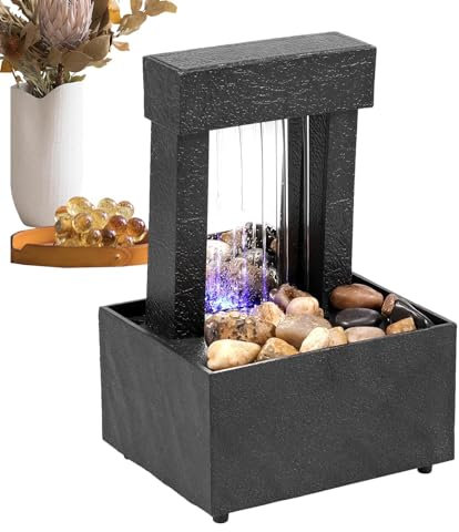 Suoni rilassanti 'acqua - da giardino Zen, Fontana da tavolo con giochi d'acqua rilassanti con cascata | Fontana antistress, fontana da tavolo per meditazione Feng Shui Zen con luce a LE