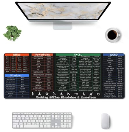 Excel Mauspad mit Tastenkombinationen, XL, rutschfeste Gummiunterseite, Schreibtischunterlage für Laptop, Computer, Gaming, 80 x 30,5 cm