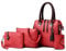 LEIDJGUN Elegante 4-in-1 Vintage PU Leder Umhängetasche Top Griff Tasche Handtasche Set mit Quasten Anhänger und Schultergurt für Damen, rot