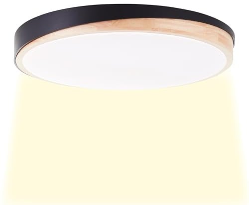 Brilliant LED Wand- & Deckenlampe mit Fernbedienung & CCT (3000 K - 6500 K) & schwarz-braunem Holz Rahmen vom Kautschukbaum | Ø 50 cm | 36 W | 4500 lm | aus/Kunststoff/Metall/Holz