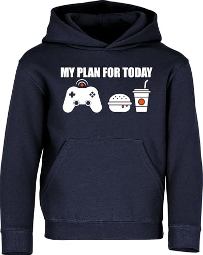 Baddery Kinder Gamer Pullover : My plan for Today : Gaming - Kapuzenpullover für Jungen - Zocker Pulli (Navy 164)