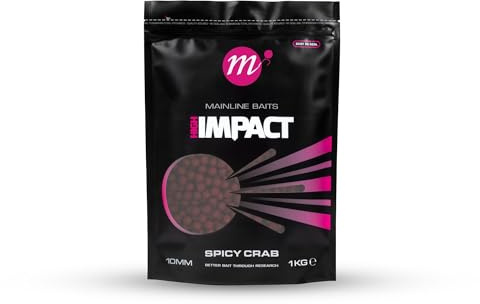 Mainline Baits High Impact 10mm Spicy Crab 1kg, Complete Food Source Bait, Shelf Life Boilies, Resealable Pack.