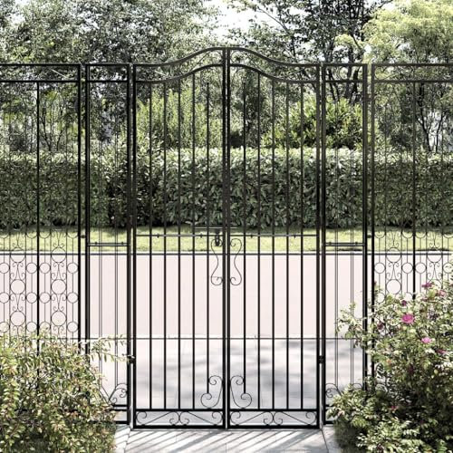 Lauuoeriau Furniture Item home Garden Gate Black 121x8x180 cm Wrought Iron-Furniture