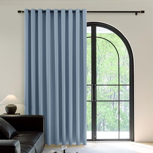 FMFUNCTEX 100% Blue Blackout Patio Sliding Glass Door Curtains 84 inch Length, Grommet Extra Wide Living Room Divider Curtains, Thermal Insulated Curtain Drapes for French Door/Bedroom 1 Panel