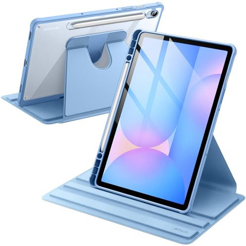 JETech Coque Rotatif pour Samsung Galaxy Tab S10 Lite/S10 FE/S9 FE 10,9 Pouces/S9 11 Pouces avec S Pen Porte-Stylet, Étui Housse Support de Protection Rotation à 360 Degrés Dos Transparent (Bleu)