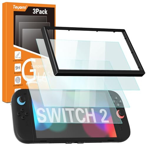 Teyomi Pack de 3 Verre Trempé Compatible avec Nintendo Switch 2 avec cadre d'alignement, films de protection d'écran en verre trempé pour Nintendo Switch 2,Facile à installer,anti-empreintes digitales