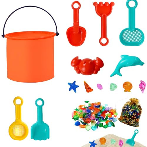Bucket And Spade Beach Set Kids, Sand Pit Toys With Foldable Bucket Mesh Bag, 90 Pcs Ocean Animal Molds, Play Sand For Kids, Sand Toys Suitable For Beach, Sandbox, Snow Or Bath